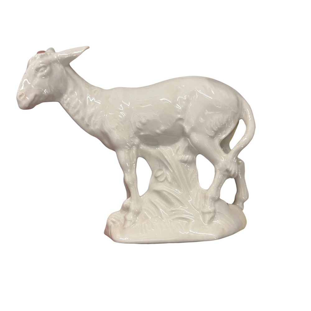 Dresden Porcelain Donkey Figurine White Glazed Burro Germany Blue Crown D Mark